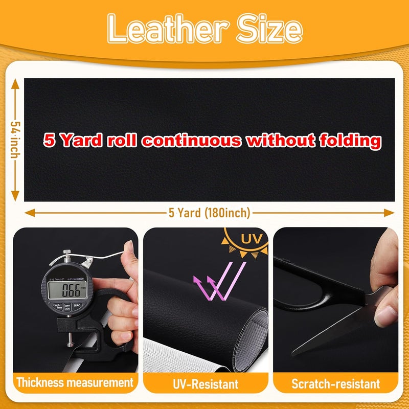 Meneng Self-Adhesive Marine Vinyl Faux Leather: 5 Yard Roll Heavy Duty Boat Seat Vinyl - Waterproof & Scratch-Resistant for Marine Upholstery - Leather Repair Patch for Furniture Sofa Couch - Image 3